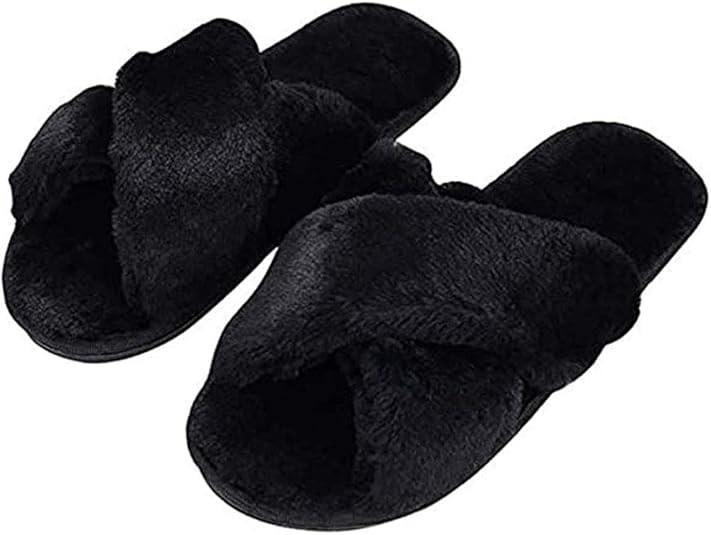 HUMIWA Womens Faux Fur Slippers Warm Fussy Flip Flop House Slippers Open Toe Home Slippers for Gi... | Amazon (US)