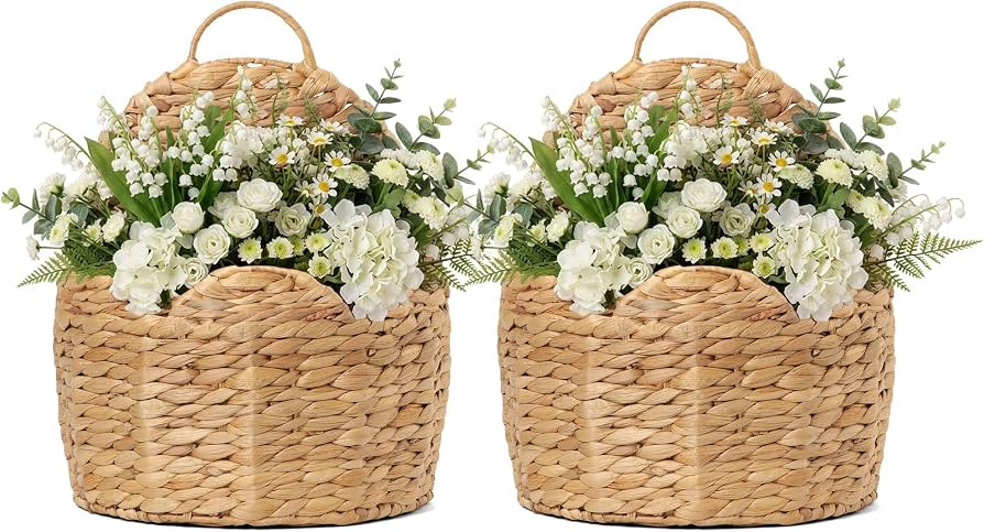 2 PC Door Basket Scalloped Hanging Storage Basket,Water Hyacinth Woven Wall Baskets for Front Doo... | Amazon (US)