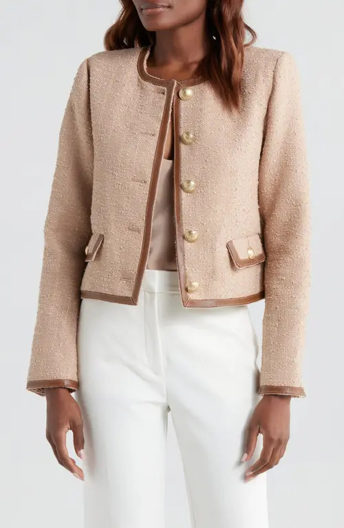 L'AGENCE Zaya Faux Leather Trim Jacket in Cappuccino/Gold Stripe at Nordstrom, Size 0 | Nordstrom