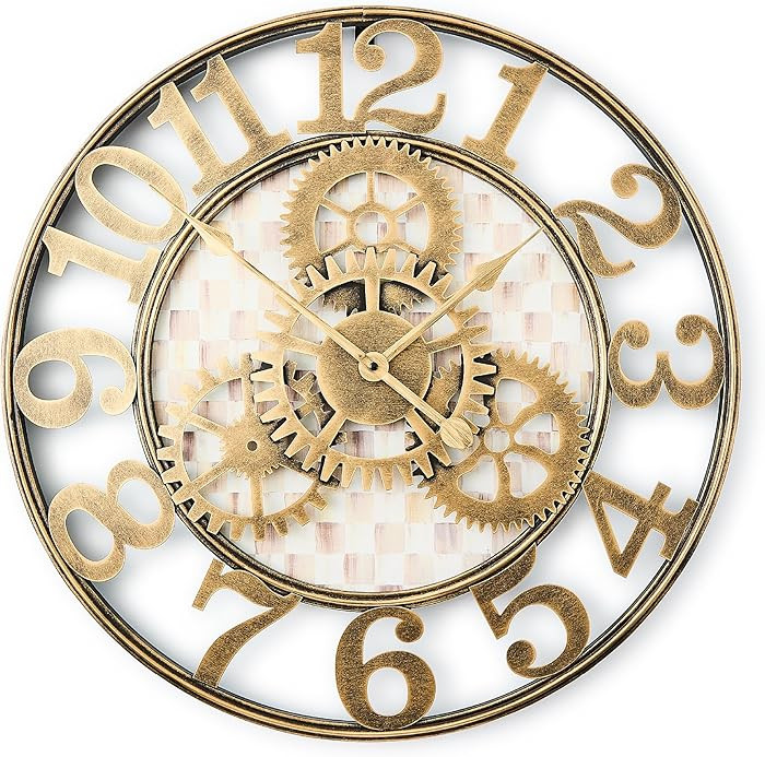 MACKENZIE-CHILDS Farmhouse Wall Clock, Rustic Home Decor, Small, Brown-and-White Mocha Check | Amazon (US)