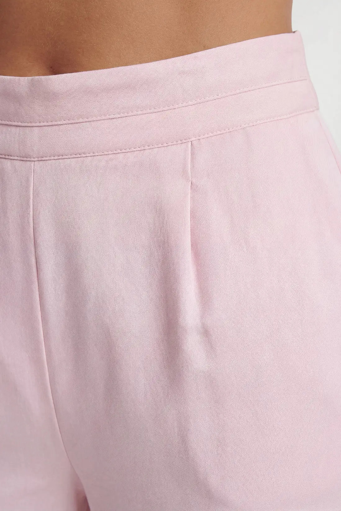 Pink Hammered Satin Wide Leg Woven Trouser | Karen Millen | Karen Millen UK + IE + DE + NL