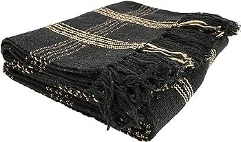 Creative Co-Op Plaid Black & Tan Fringed Woven Cotton Blend Throw 60 inch x50 | Amazon (US)
