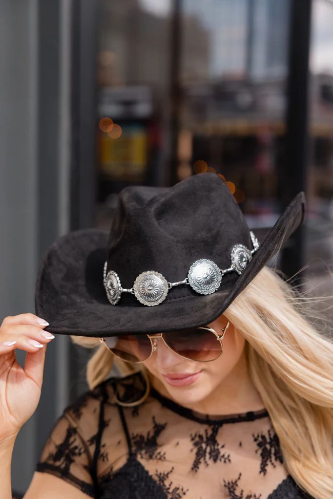 Silver Buckle Black Cowboy Hat | Pink Lily