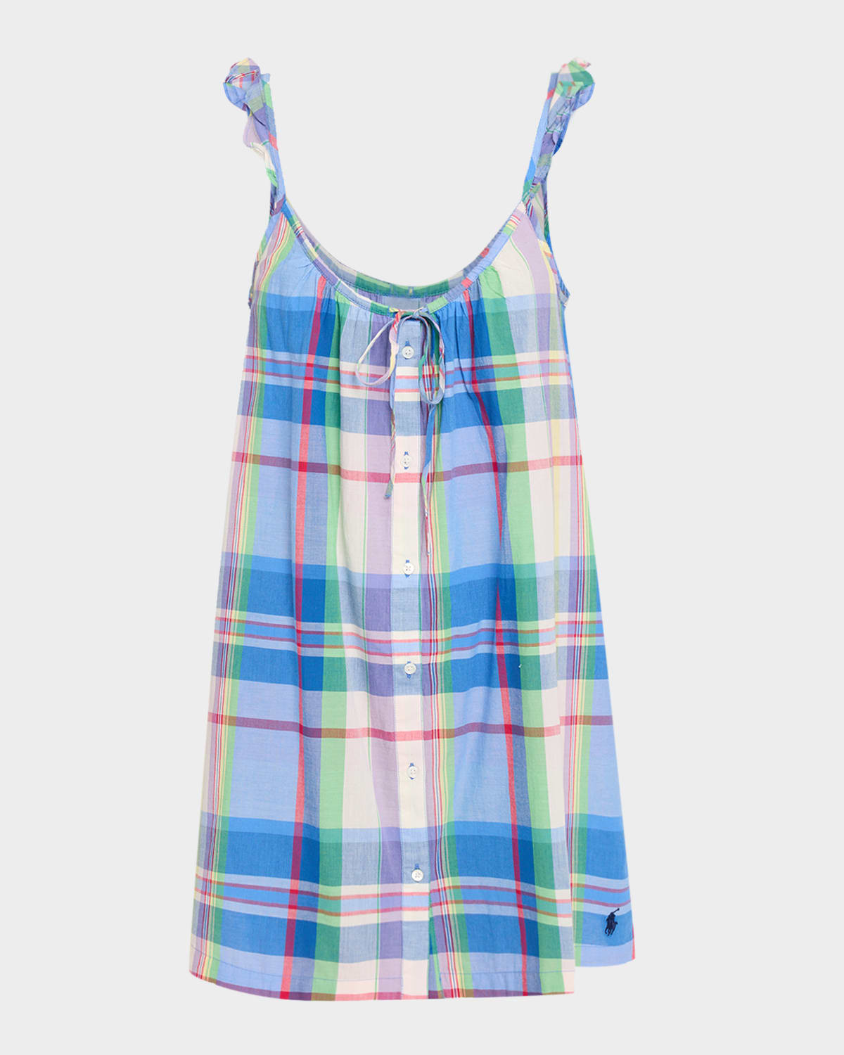 Ruffle-Trim Plaid Cotton Mini Dress | Neiman Marcus