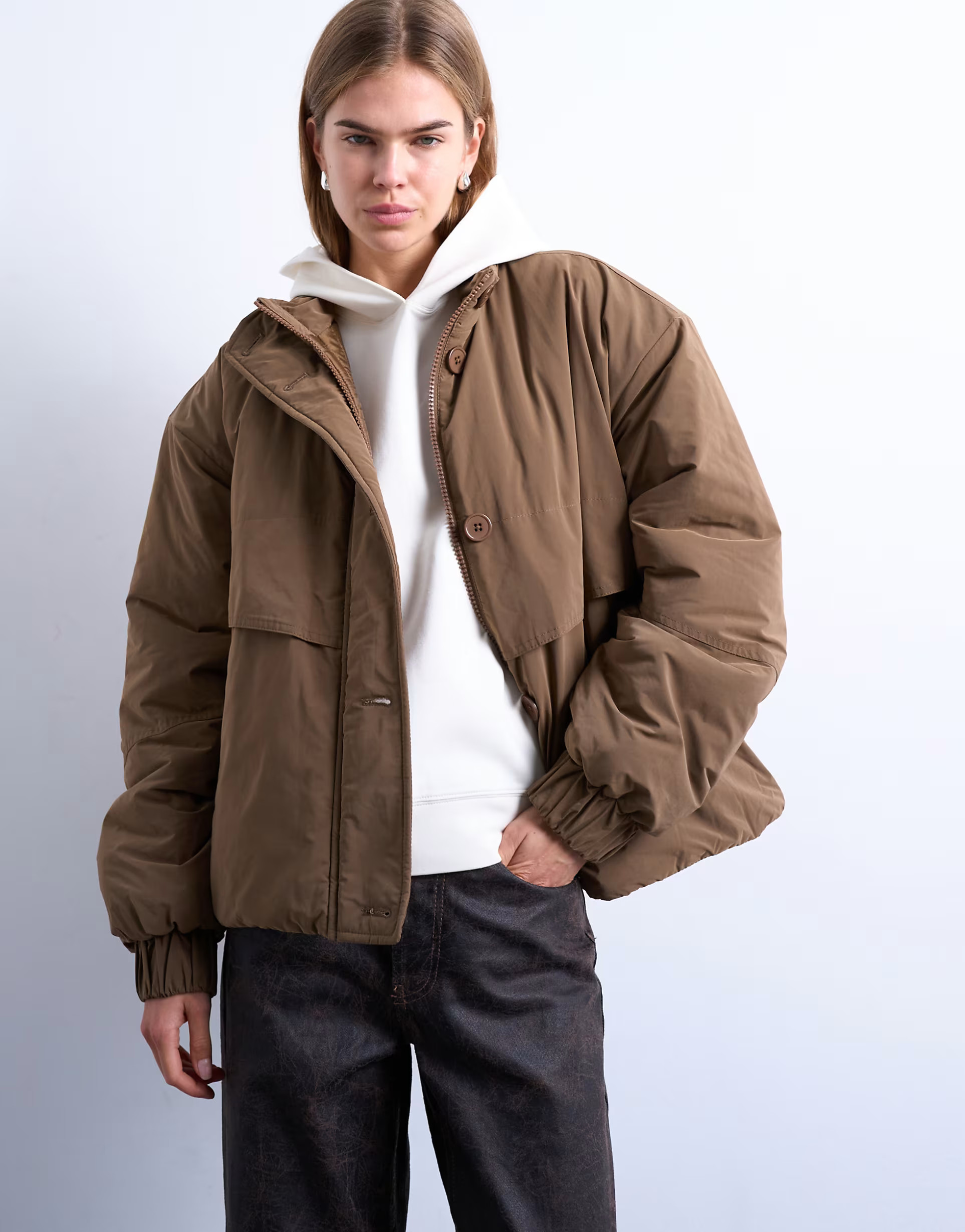 Topshop hybrid padded jacket in mushroom | ASOS | ASOS (Global)