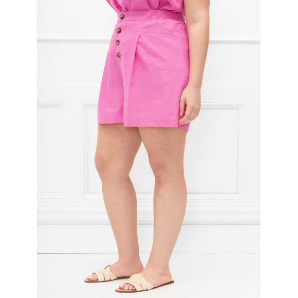 ELOQUII Elements Women's Plus Size Linen Button Front Shorts | Walmart (US)