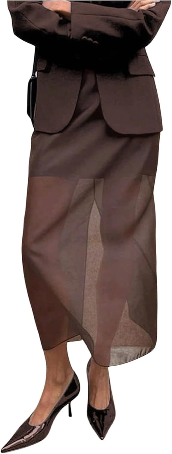 GORGLITTER Women's Mesh Sheer Maxi Skirt Dressy Business Casual Outfits | Amazon (US)