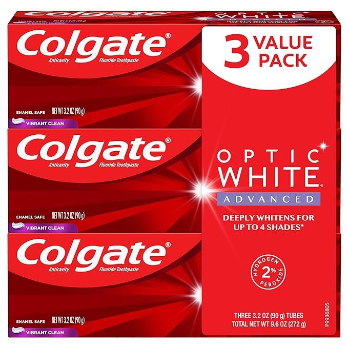 Colgate Optic White Advanced Teeth Whitening Toothpaste, Vibrant Clean, 3.2 Ounce, 3 Pack | Amazon (US)