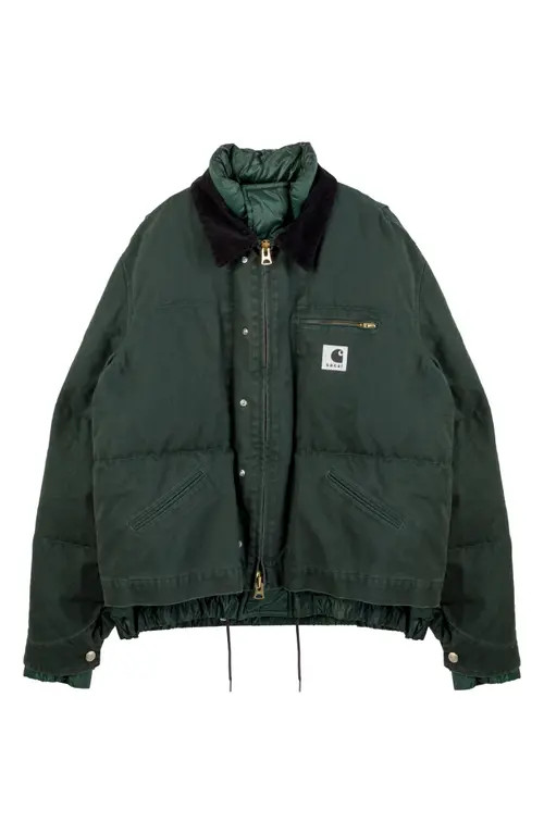 Sacai Carhartt WIP Washed Duck Canvas Down Puffer Jacket in Green at Nordstrom, Size 3 | Nordstrom