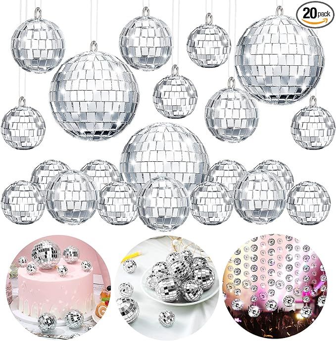 20 Pcs Hanging Mirror Disco Ball Ornaments Glass Disco Balls Decoration Different Sizes 70s Refle... | Amazon (US)
