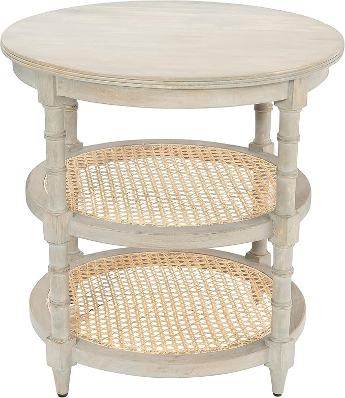 Creative Co-Op Round Mango Wood Table with 2 Cane Shelves Occassional Furniture, Grey | Amazon (US)
