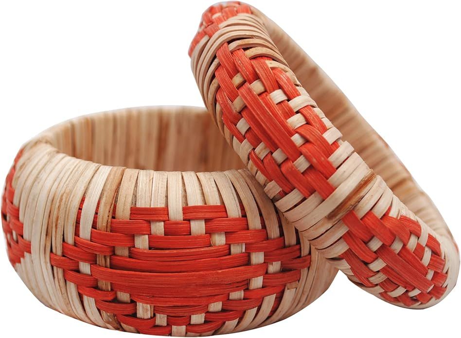Veracious Flame - Basketry Art Inspired Orange Colored Rhombus Designed Rattan Bangle Bracelets f... | Amazon (US)