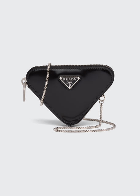 Prada Triangle Calfskin Pouch Necklace Charm Bag | Bergdorf Goodman