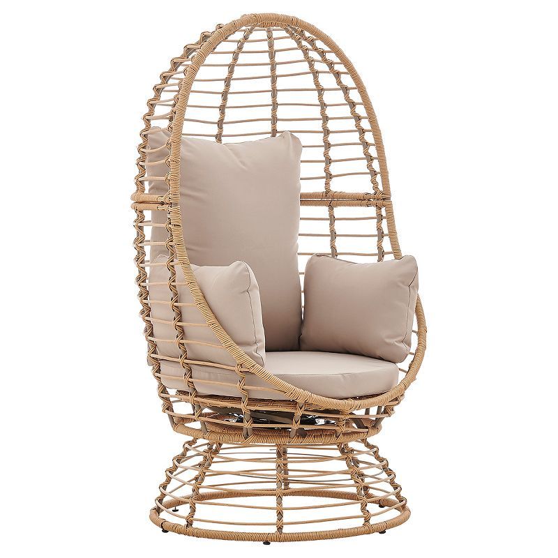 Barton Outdoor Rattan Wicker Swivel Basket Egg Chair Lounge Chair with Cushion, Beige | Target