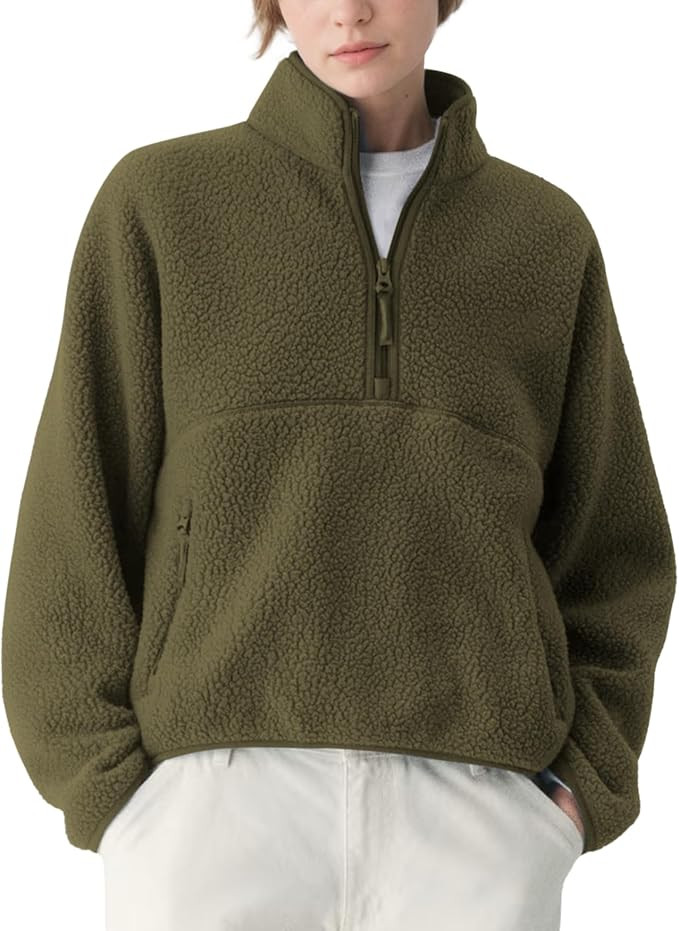Keeliya Womens Fleece Sweatshirts Cropped Half Zip Fuzzy Warm Sherpa Pullover Varsity Jackets wit... | Amazon (US)
