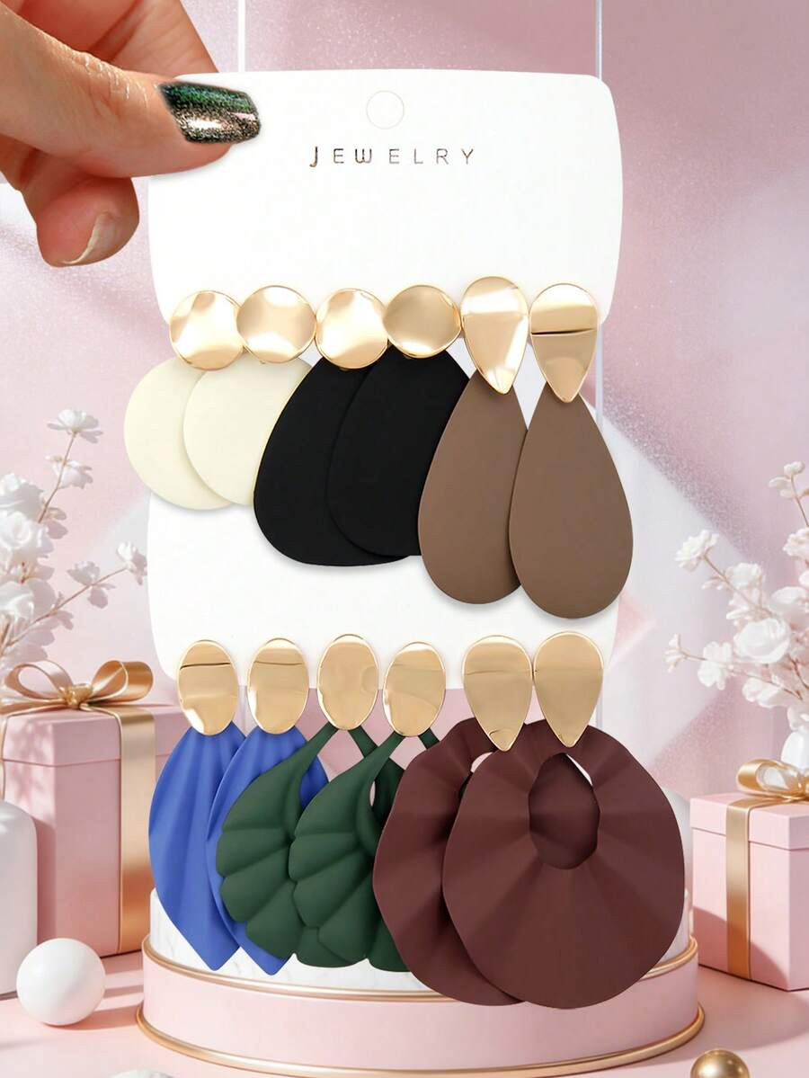 Betykuku 6pairs/set Fashion Geometric Decor Drop Earrings For Women For Daily Life | SHEIN