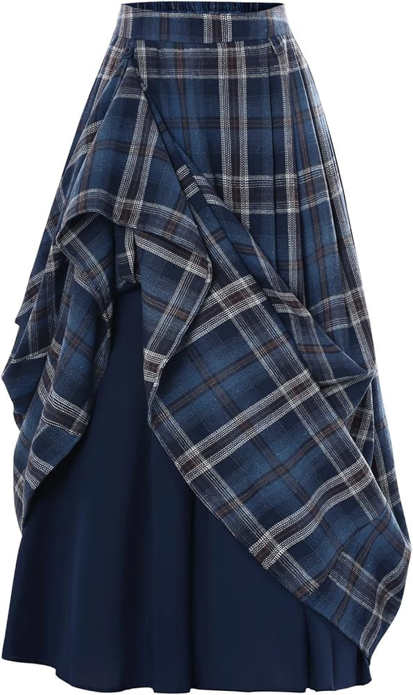 Scarlet Darkness Plaid Skirts for Women High Waist Long Skirt with Pockets | Amazon (US)