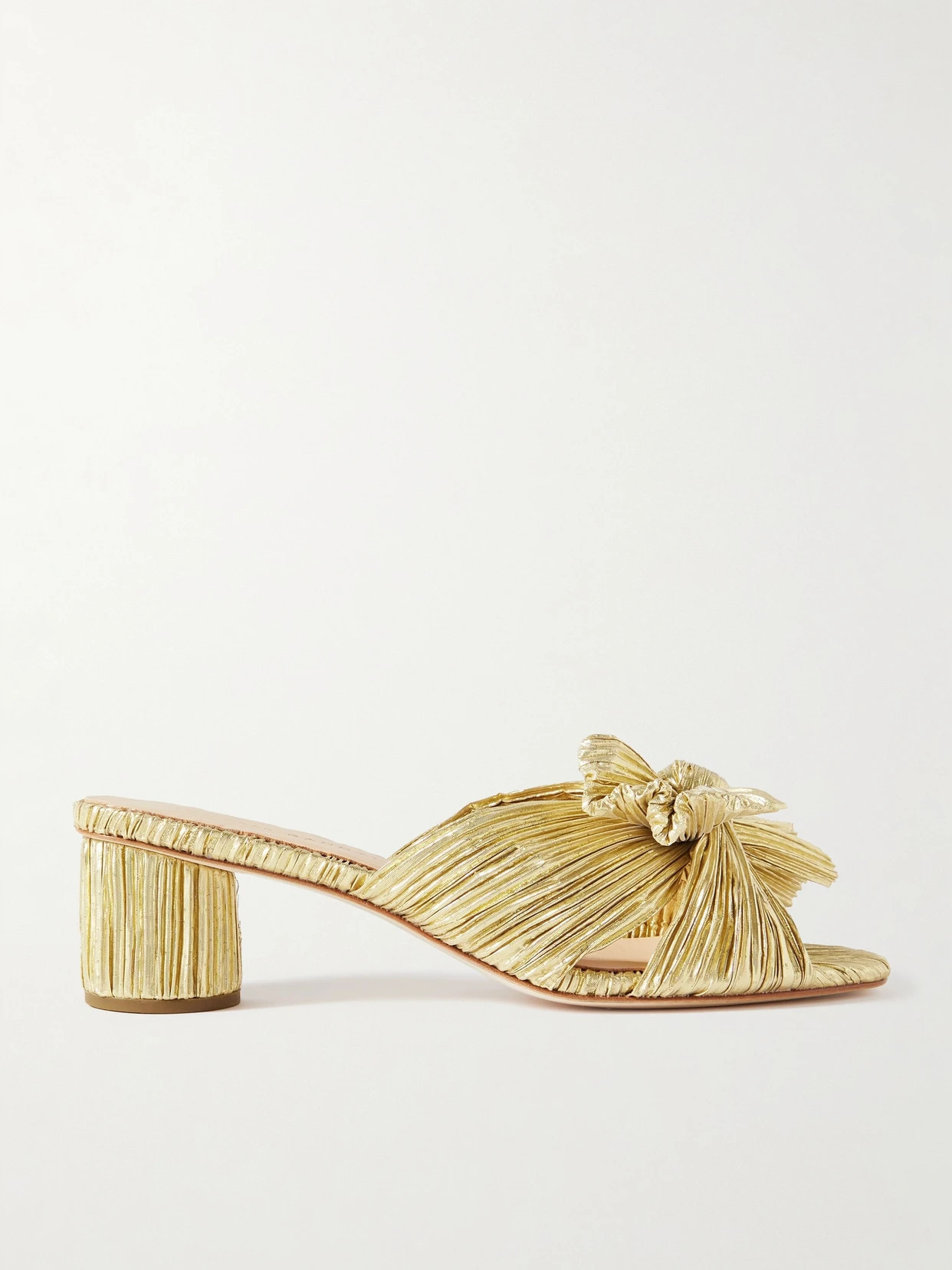 Loeffler Randall - Emilia Bow-embellished Plissé-lamé Mules - Gold | NET-A-PORTER (US)
