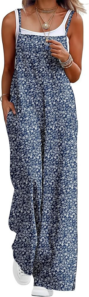 Lepunuo Womens Casual Loose Jumpsuits Summer Boho Wide Leg Rompers Sleeveless Overalls with Pocke... | Amazon (US)