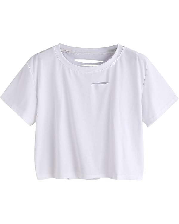 SweatyRocks Women's Summer Short Sleeve Tee Distressed Ripped Crop T-Shirt Tops | Amazon (US)