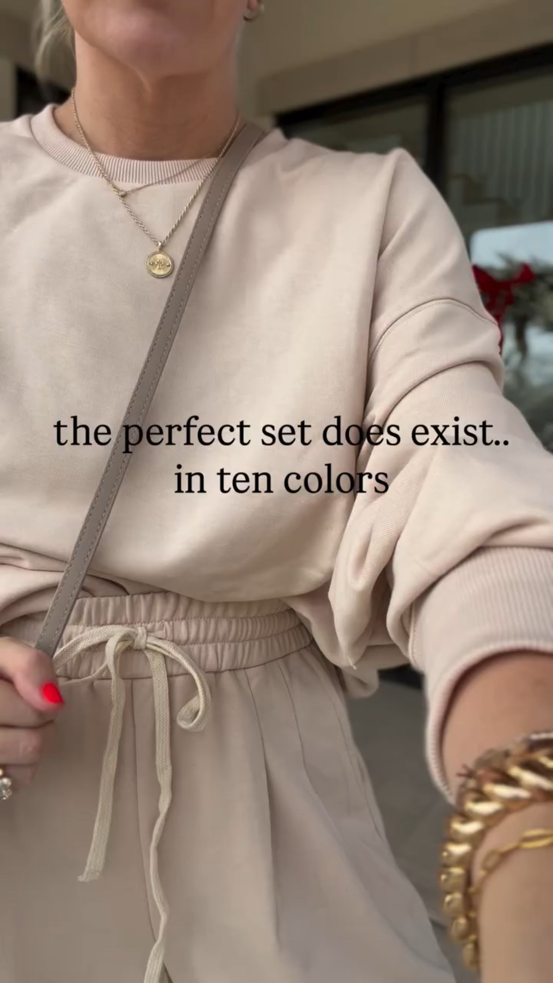 Comment SHOP and I’ll send links! The perfect set does exist in ten colors. The perfect pleated pant, over sized sweatshirt, isn’t see through and comes in so many colors!