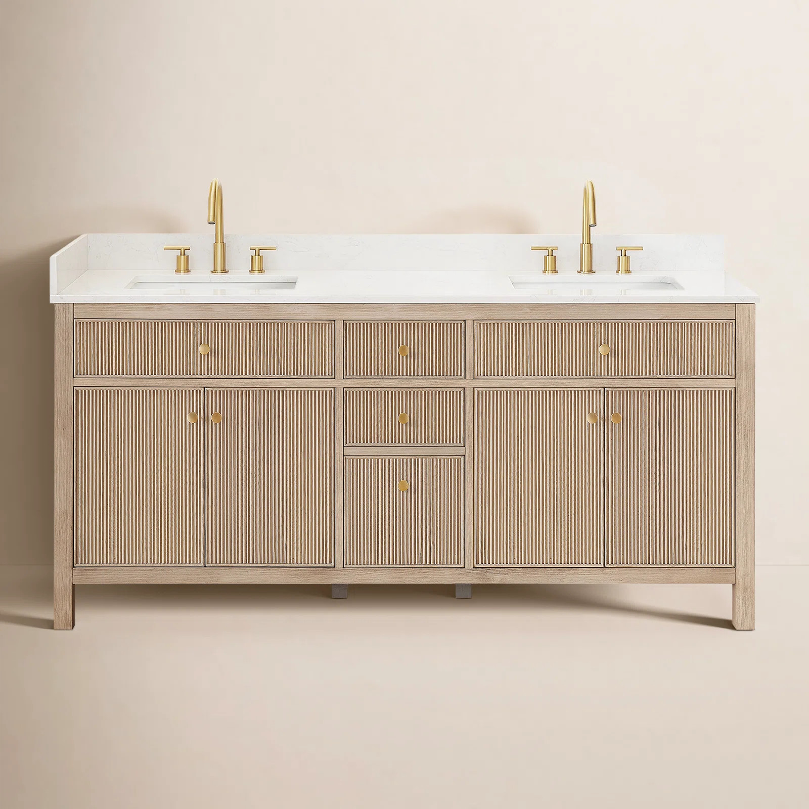 Lala 72" Double Bathroom Vanity with Grain White Engineered Stone Countertop without Mirror | Birch Lane