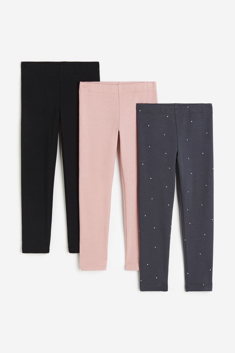 3-pack Thick Jersey Leggings - Black/light pink - Kids | H&M US | H&M (US + CA)