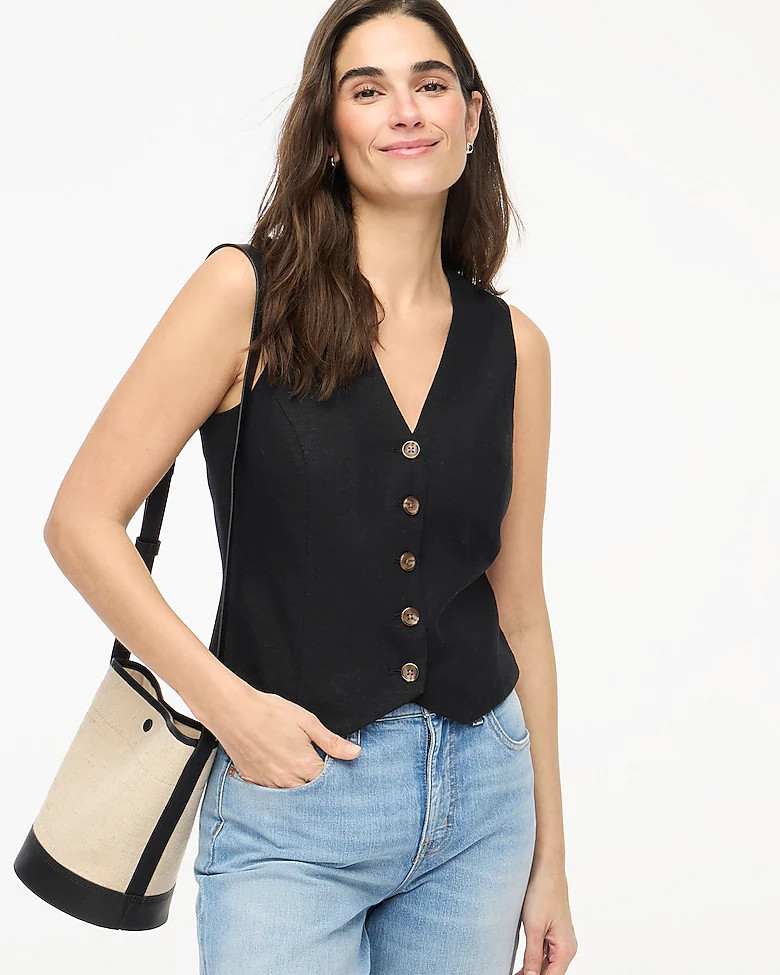 Button-front linen-blend vest | J.Crew Factory