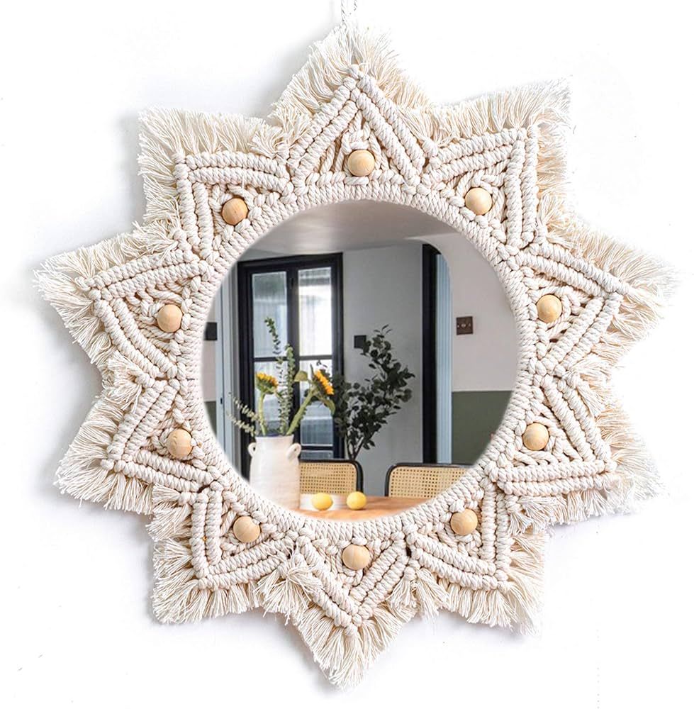 Boho Wall Decor Mirror Macrame Circle Hanging Mirror for Bedroom Living Room Apartment Entryway H... | Amazon (US)