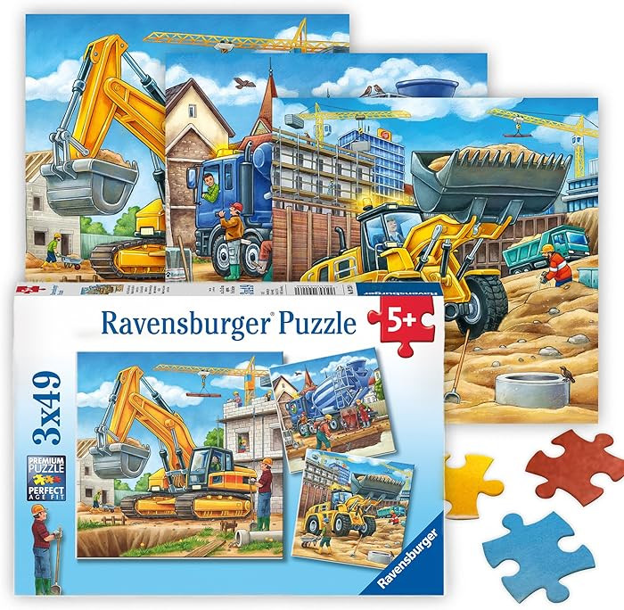 Ravensburger - Large Construction Vehicles - 49 Piece Jigsaw Puzzle 3 Pack Set - Bright Loaders, ... | Amazon (US)