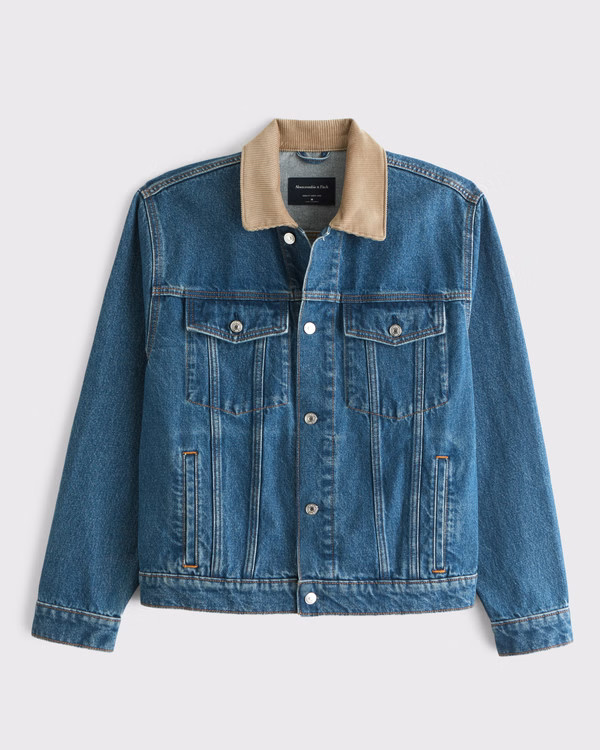 Men's Cropped Denim Trucker Jacket | Men's Clearance | Abercrombie.com | Abercrombie & Fitch (US)