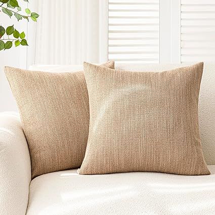 Foindtower Set of 2 Decorative Textured Burlap Linen Throw Pillow Covers Farmhouse Boho Cushion C... | Amazon (US)