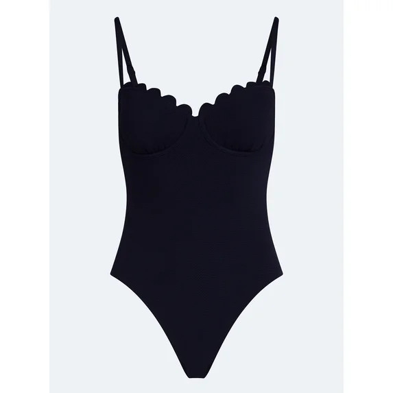 Free Assembly Women's Scalloped Balconette Underwire One Piece Swimsuit, Sizes XS-XL | Walmart (US)