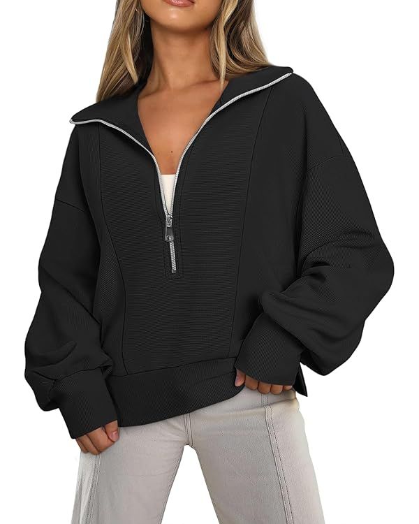 EFAN Womens Half Zip Up Cropped Hoodies Pullovers Sweatshirts Quarter Zipper Rib Knit Sweaters Fa... | Amazon (US)