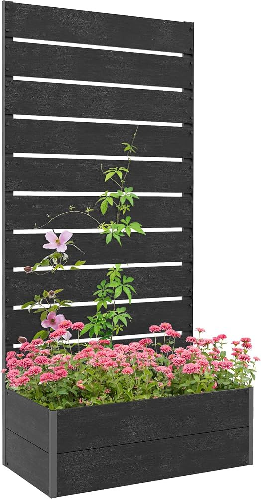 Outsunny Raised Garden Bed with Trellis for Climbing Plants, Planter Box with Drainage Gap, Frees... | Amazon (US)