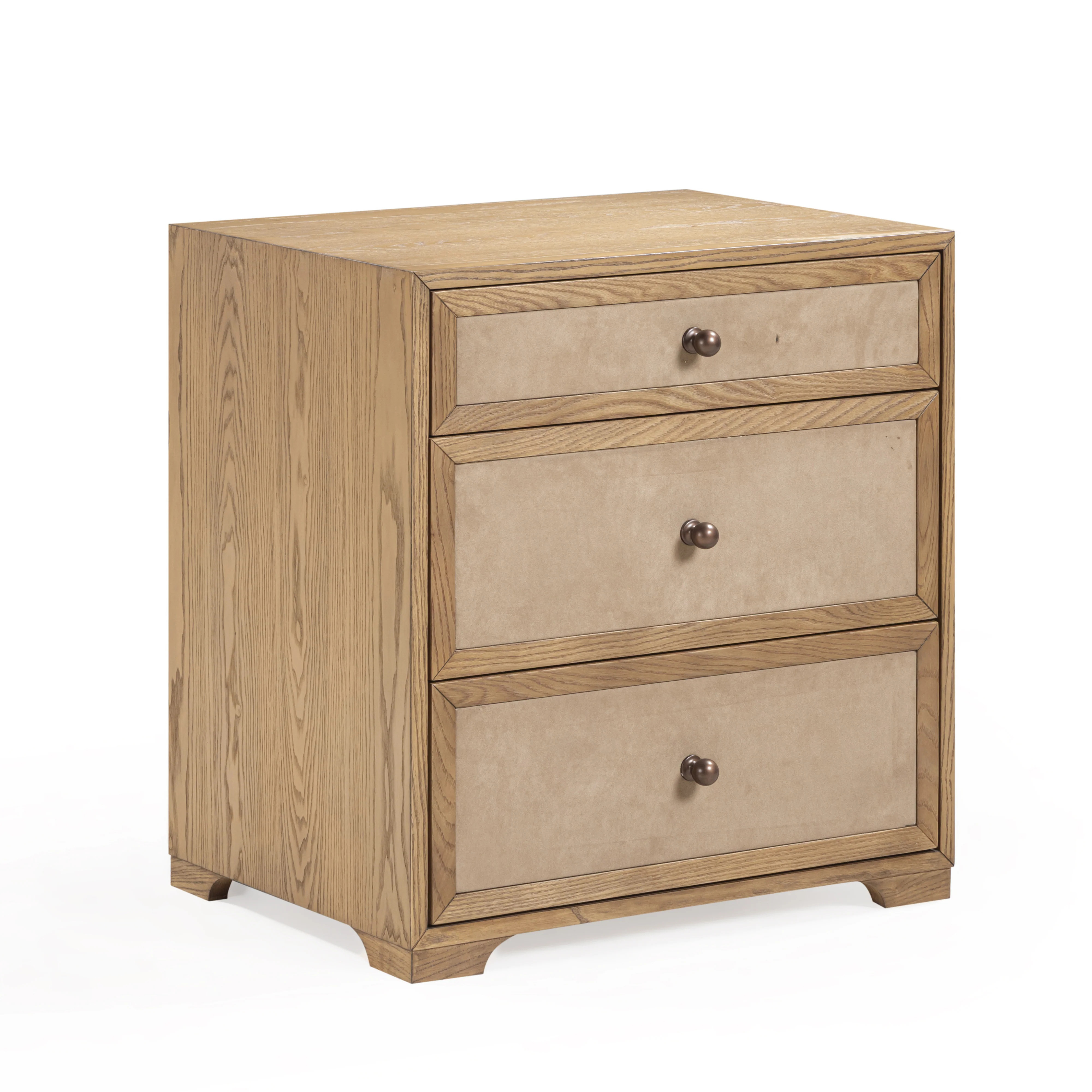 Laurentis 23.5" Light Taupe Suede and Wood 3-Drawer Nightstand | TOV Furniture