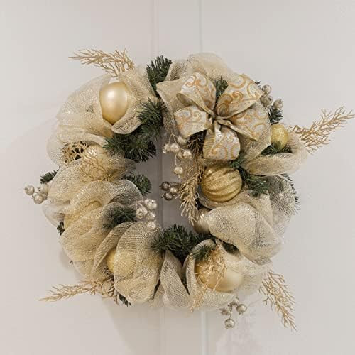 Barton 36" Christmas Wreath Gold Door Hanging Ribbon Decoration Indoor Outdoor Winter Holiday Fake A | Amazon (US)