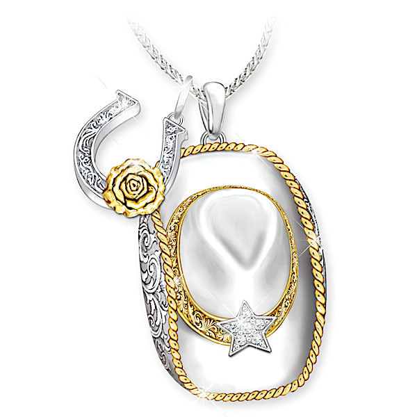 Country Cowgirl Hat Women's Sterling Silver- & 18K Gold-Plated Pendant Necklace | Bradford Exchange