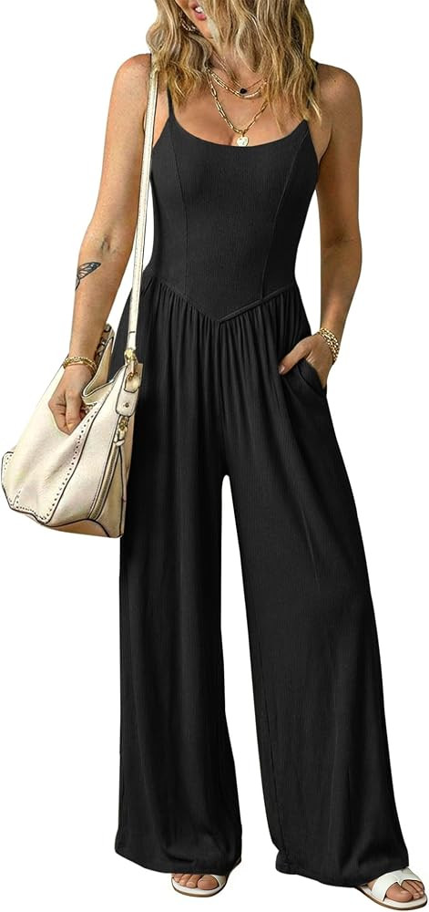 Amazon.com: Relipop Jumpsuits for Women Casual 2026 Summer Sleeveless Spaghetti Strap Wide Leg Da... | Amazon (US)