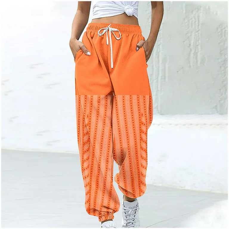 Winter Savings! Titcea Sweatpants Women Elastic Waisted Drawstring Striped Print Fleece Joggers w... | Walmart (US)