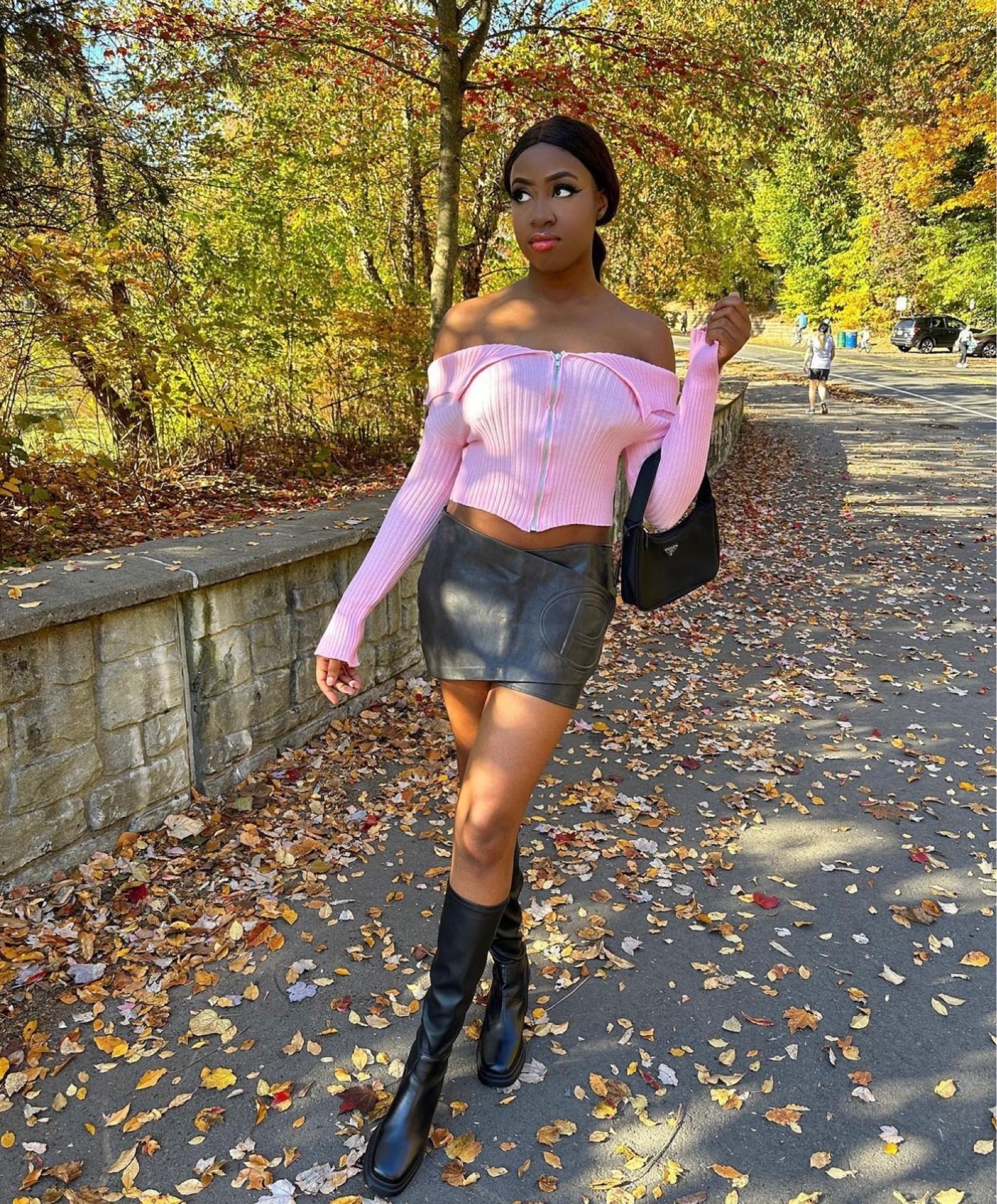 Baby pink top, baby pink, plt, leather skirt, plt leather skirt, Steve Madden, black boots, Black Friday sales, Prada bag, 

#LTKshoecrush #LTKHoliday #LTKCyberWeek