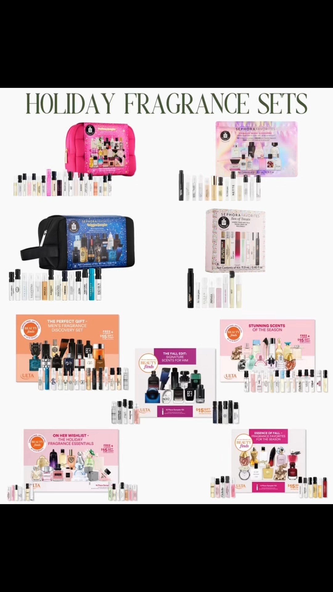 New Sephora and Ulta Holiday Fragrance Sets are live! For the Sephora sets each set comes with a voucher to redeem for a full size of one of the included fragrances! Ulta sets include a $15 gift card (and the larger sets include an atomizer as well)!  

#LTKFindsUnder100 #LTKBeauty #LTKFindsUnder50