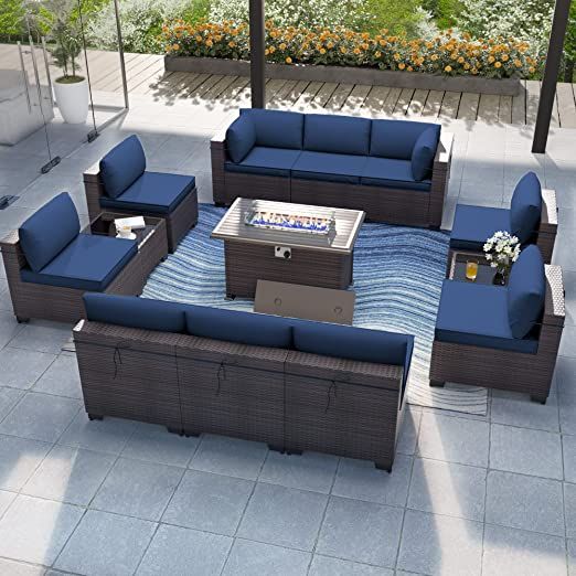 Delnavik Patio Furniture Set with Fire Pit Table 13 PCS Outdoor Sectional Furniture Outdoor Ratta... | Amazon (US)