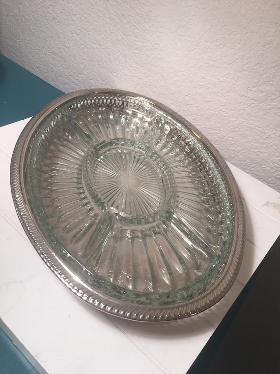 Reticulated Silver Plate Tray With Heavy Divided Glass Insert | Etsy | Etsy (US)