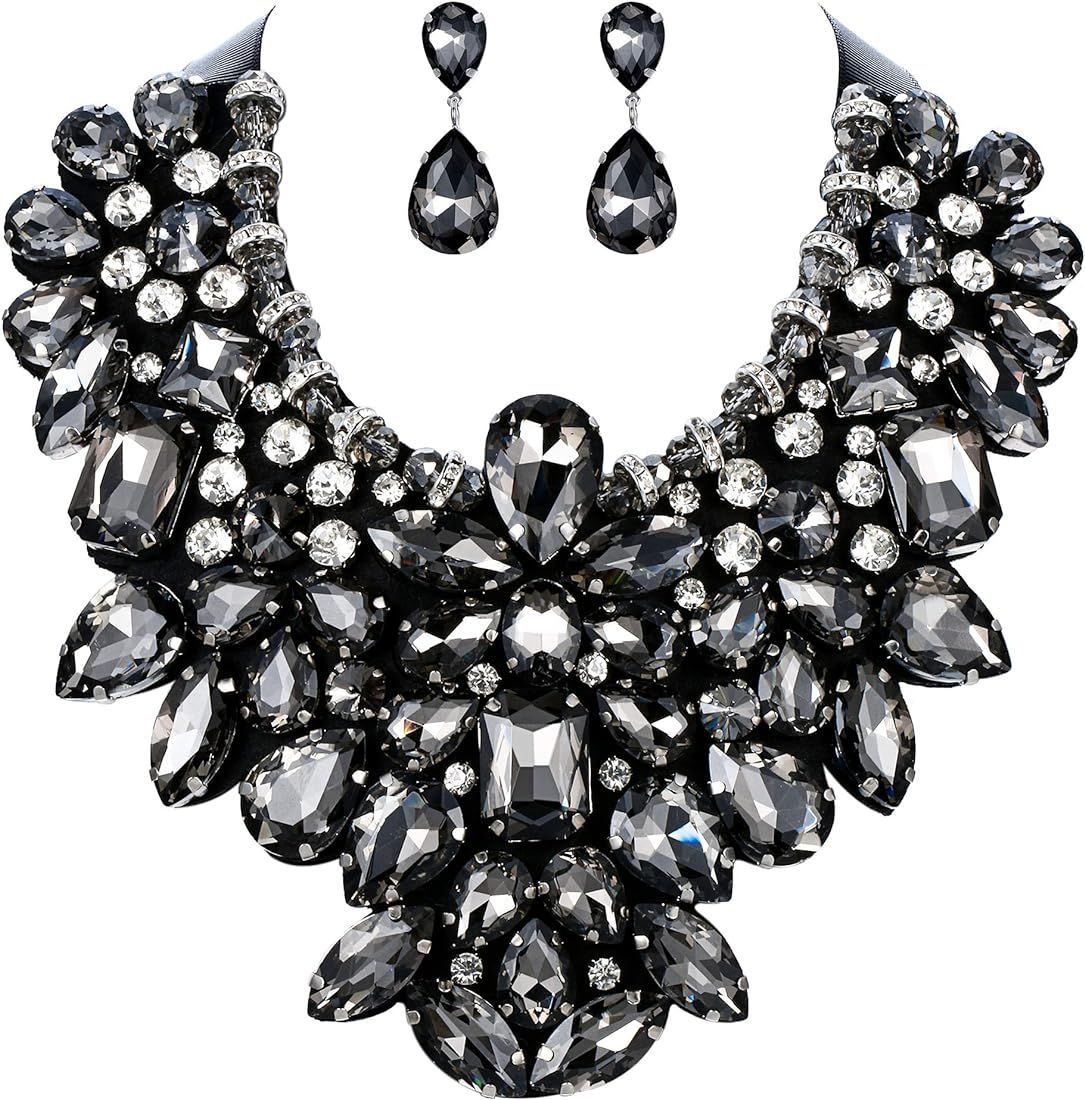 Flyonce Costume Jewelry for Women, 9 Colors Rhinestone Crystal Statement Necklace Earrings Set | Amazon (US)