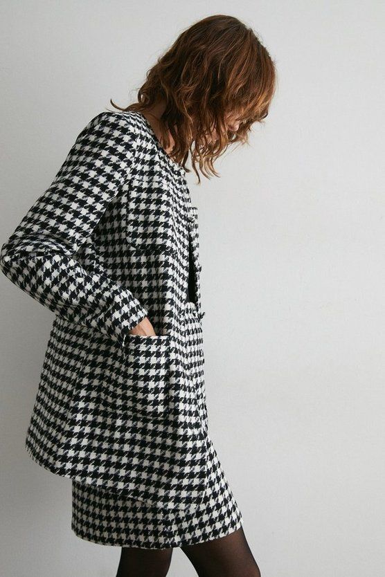 Dogstooth Tweed Long Line Jacket | Warehouse UK & IE