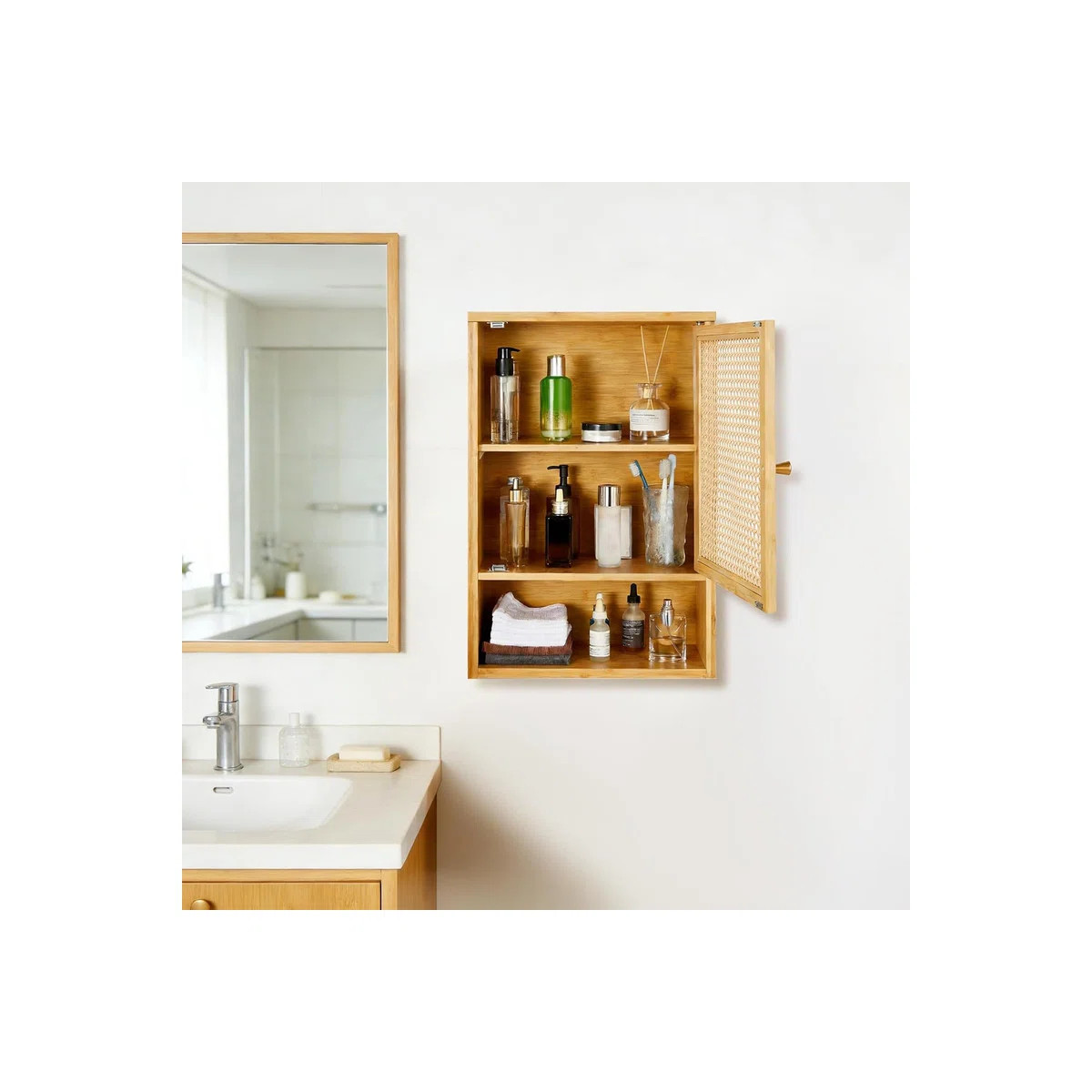 Bamboo Wall Mount Bathroom Cabinet with Rattan Doors & Adjustable Shelf, Over Toilet Hanging Stor... | Wayfair North America
