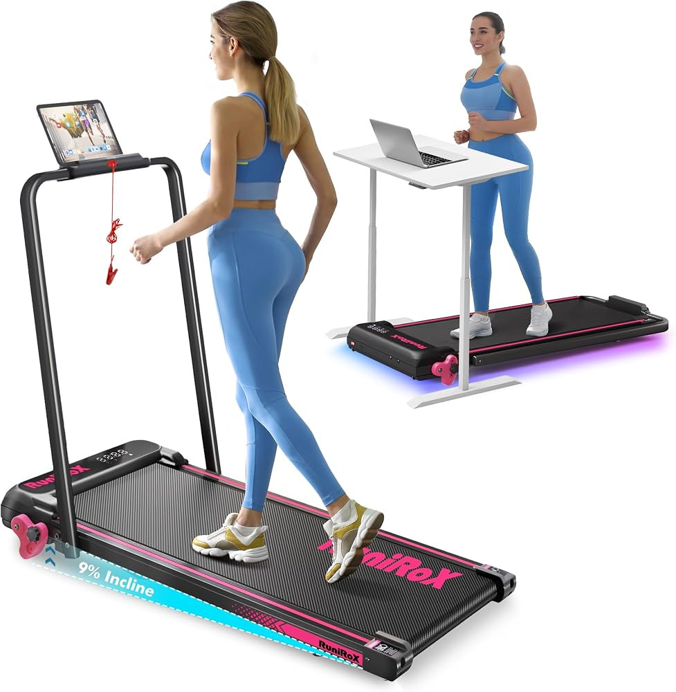 Walking Pad Treadmill with Handle Bar, 3 in 1 Portable with Incline and Lights, Under Desk for Ho... | Amazon (US)