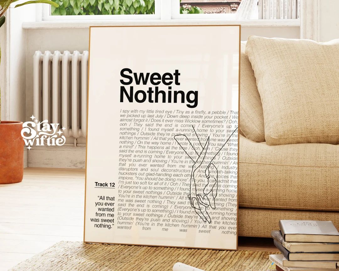 SWEET NOTHING Lyrics Poster  Midnights Merch Taylor Swift - Etsy | Etsy (US)