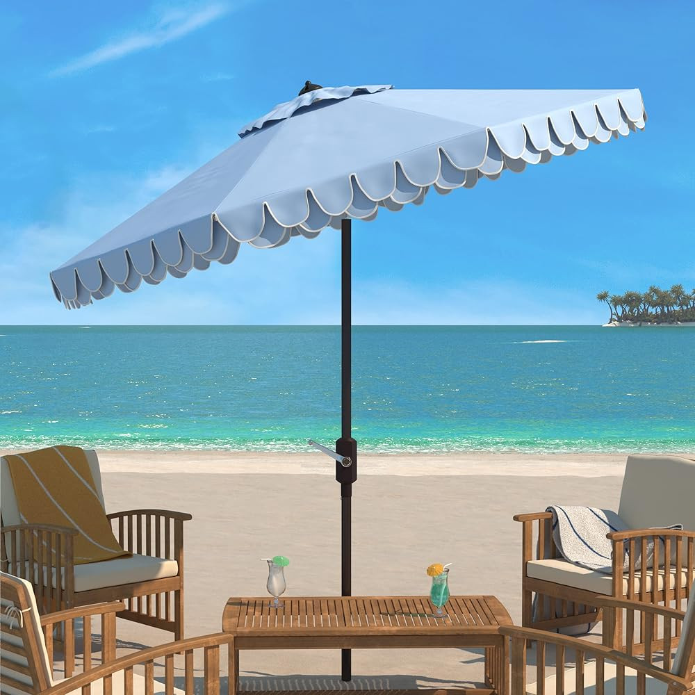 SAFAVIEH PAT8006A Outdoor Collection Elegant Valance Auto Tilt Umbrella, 9', Navy/White | Amazon (US)